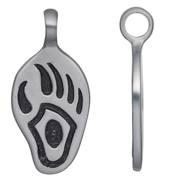 Pendant, "pewter" (zinc-based alloy), 45x21mm bear paw. Sold individually. image number 0