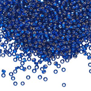 Seed bead, Preciosa Ornela Czech glass, pkg/500g, #11 rocaille, transparent silver-lined sapphire blue, (67300).