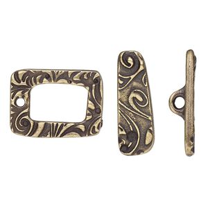 Clasp toggle 1pkg10 brass-plated pewter (tin alloy), 20x15mm rectangle, antique TierraCast® 1-strand