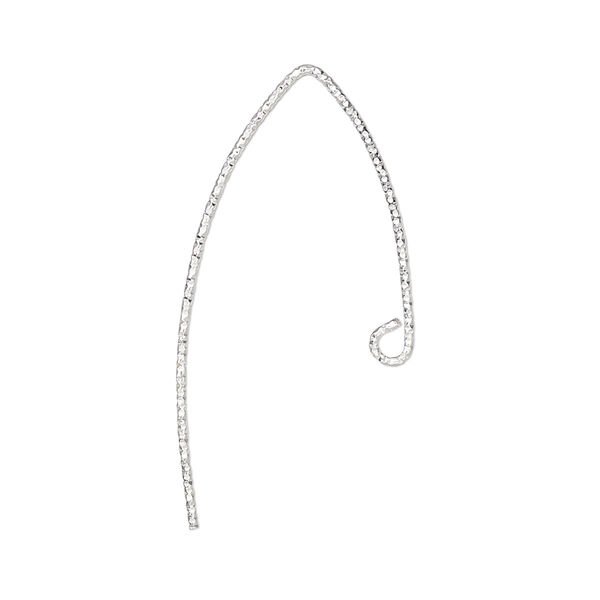 Ear wire, sterling silver, 22mm diamond-cut marquise with open loop, 21 gauge. Sold per pair. image number 0