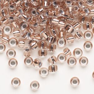 Seed bead, Miyuki, glass, pkg/250g, #6 rocaille, transparent copper-lined crystal clear, (RR-197).