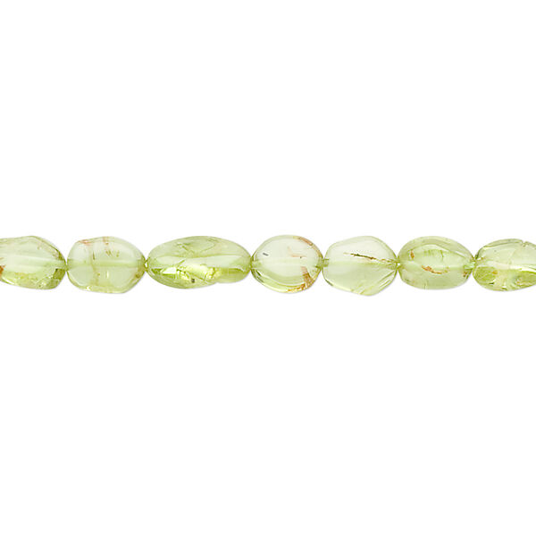 Peridot 1pkg1, hand-cut flat oval bead natural D grade, 13 inch 6x5mm-8x6mm image number 0
