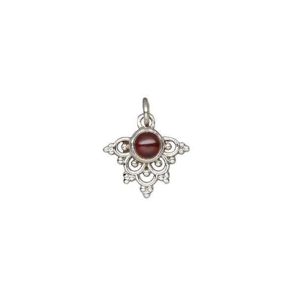 Garnet / sterling silver 1pkg1, antiqued drop natural 13x11mm image number 0