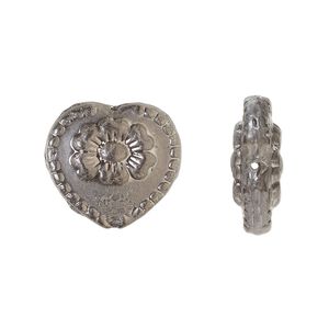 Bead, Preciosa Czech pressed glass, opaque crystal clear, antique silver finish, 18x17mm heart. Sold per pkg of 5.