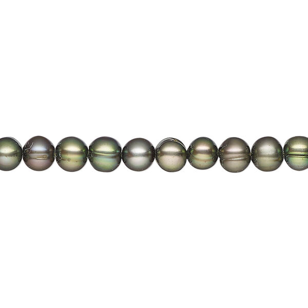 Pearl, cultured freshwater pearl (dyed), green, 4-6mm semi-round, C- grade, Mohs hardness 2-1/2 to 4. Sold per 15" strand, approximately 85 beads. image number 0