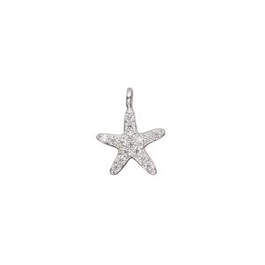 Charm, sterling silver and cubic zirconia, clear, 10x9.5mm single-sided starfish. Sold individually.