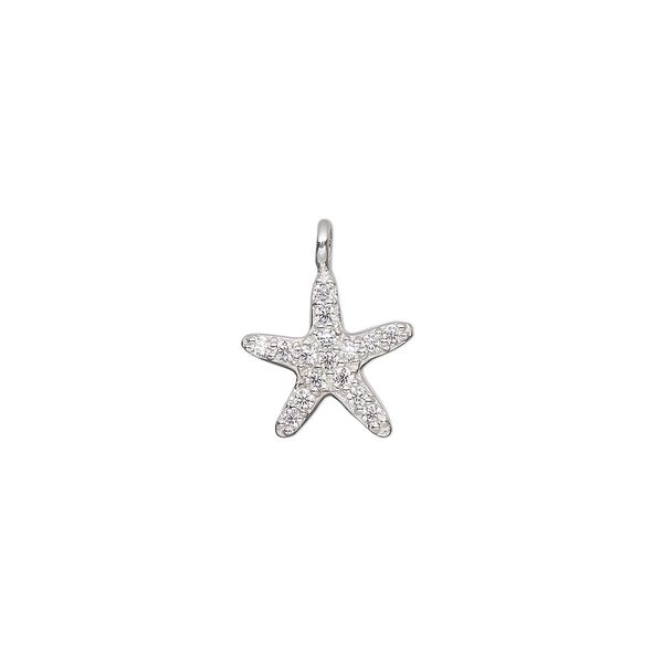 Charm, sterling silver and cubic zirconia, clear, 10x9.5mm single-sided starfish. Sold individually. image number 0