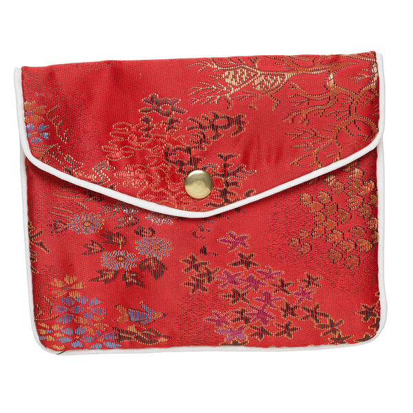 Pouch 1pkg3 silver-finished steel and rayon, multicolored, 4.75x4-inch floral brocade. image number 2