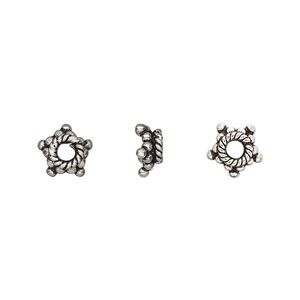 Bead cap, antiqued sterling silver, 8x3.5mm star, fits 7-9mm bead. Sold per pkg of 12.