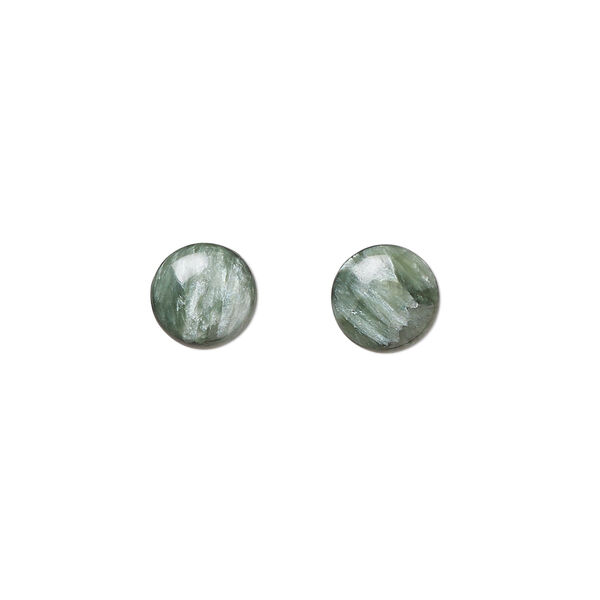 Cabochon, seraphinite (natural), 8mm calibrated round, B grade, Mohs hardness 2 to 2-1/2. Sold per pkg of 2. image number 0