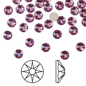 Flat back 1440pk dark rose foil back, Swarovski® 4.6-4.8mm XIRIUS rose round SS20 2088
