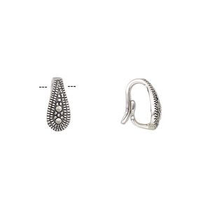 Bail, marcasite (natural) and sterling silver, 11x5mm teardrop, 7mm grip length. Sold individually.