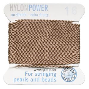 Thread, Griffin, nylon, beige, size #16. Sold per 2-meter card (approximately 78 inches).