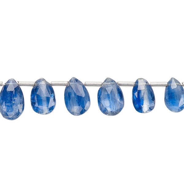 Bead, blue kyanite (natural), 5x4mm-12x7mm hand-cut graduated faceted puffed teardrop with 0.4-1.4mm hole, A- grade, Mohs hardness 4 to 7-1/2. Sold per pkg of 27. image number 0