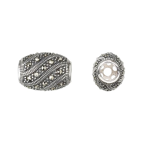 Marcasite / sterling silver 1pkg1, oval bead natural 16x12mm image number 0