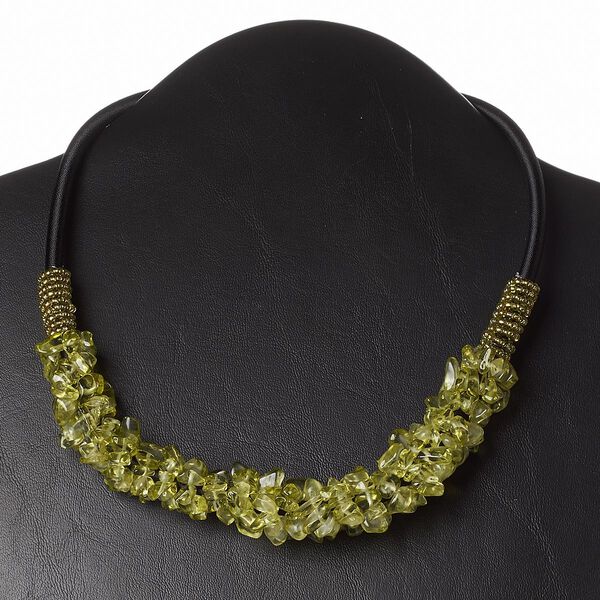 Necklace, nylon / glass / plastic / imitation rhodium-finished "pewter" (zinc-based alloy), black and green, 16-1/2 inches with 1-1/2 inch extender chain and lobster claw clasp. Sold individually. image number 0