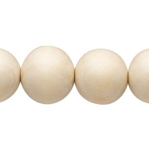 Bead, Taiwanese cheesewood (waxed), natural, 15-16mm round. Sold per 15-1/2" to 16" strand.