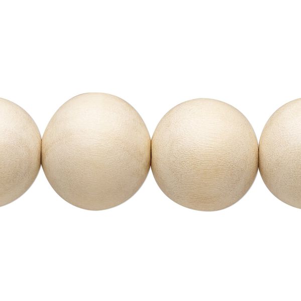 Bead, Taiwanese cheesewood (waxed), natural, 15-16mm round. Sold per 15-1/2" to 16" strand. image number 0