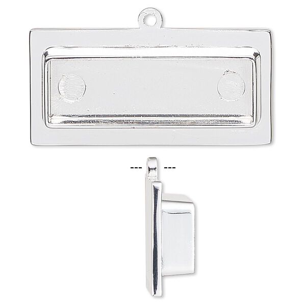 Focal, silver-plated "pewter" (zinc-based alloy), 35x17mm rectangle with 29x9mm non-calibrated rectangle setting. Sold individually. image number 0