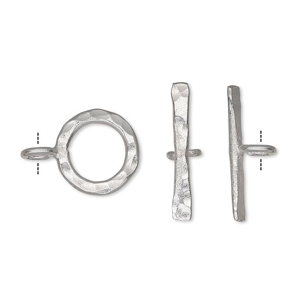 Clasp, toggle, Hill Tribes, silver-plated copper, 13mm hammered round. Sold individually. image number 0