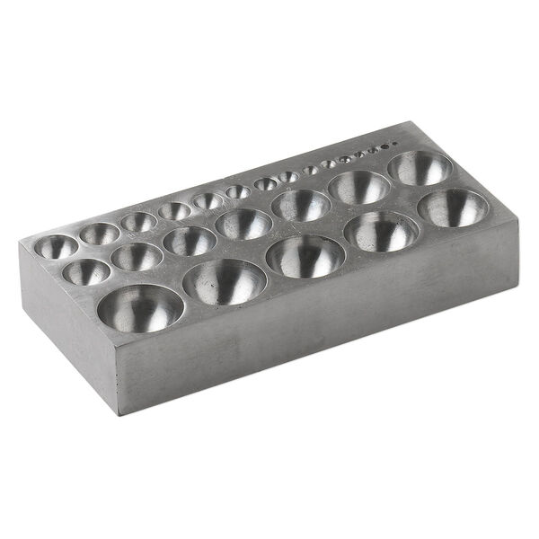 Dapping block, steel, 5 x 2-1/2 x 1-inch base with (27) 2-24mm half-sphere holes. Sold individually. image number 0