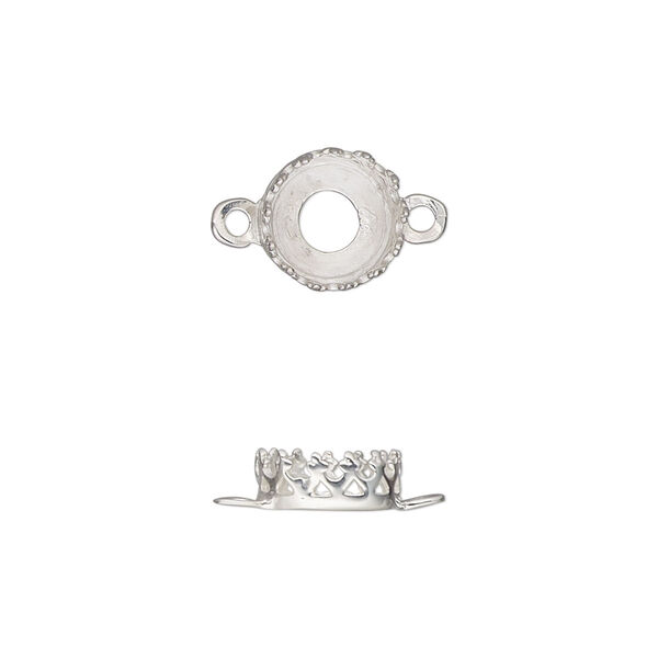 Link, sterling silver, 9.5mm round with decorative trim and open back with 8mm round cabochon bezel setting. Sold individually. image number 0