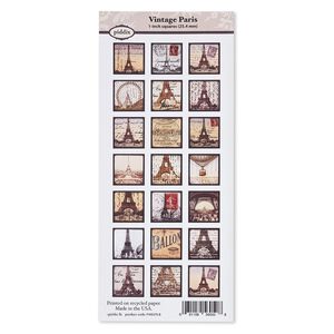 Crafting paper, piddix, matte multicolored, 9-3/4 x 4-1/4 inches with (21) 1x1-inch single-sided square and "Vintage Paris" patterns. Sold individually.