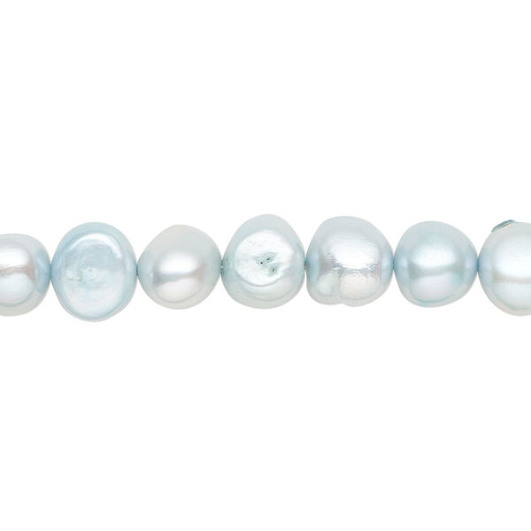 Pearl, cultured freshwater (dyed), polar blue, 7-8mm flat-sided potato with 0.4-0.6mm hole, D grade, Mohs hardness 2-1/2 to 4. Sold per 15-inch strand. image number 0