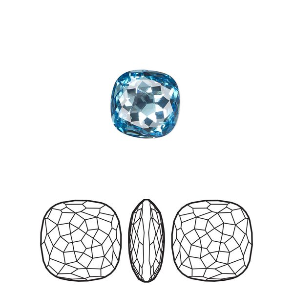 Fancy stone 2pk aquamarine foil back, Crystal Passions® 10mm thin cushion 4483 image number 0