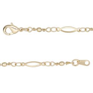 Chain 1pkg1 oval & link, 11x2mm / 2mm wire-wrapped ball / lobster claw clasp, gold-finished brass 24 inch