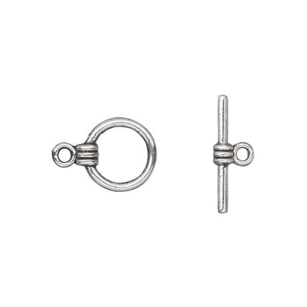 Clasp, toggle, antique silver-plated "pewter" (zinc-based alloy), 10mm double-sided round. Sold per pkg of 20. image number 0