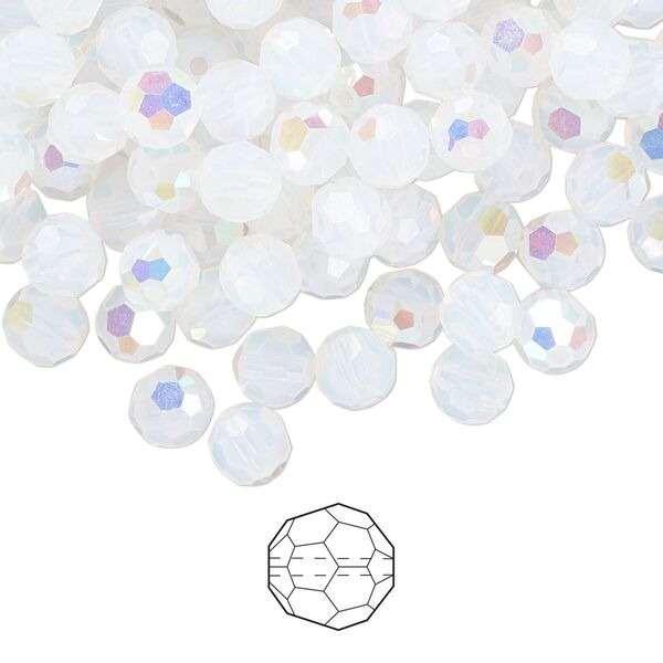 Bead 576pk white opal AB, Preciosa Czech crystal 5mm round image number 0