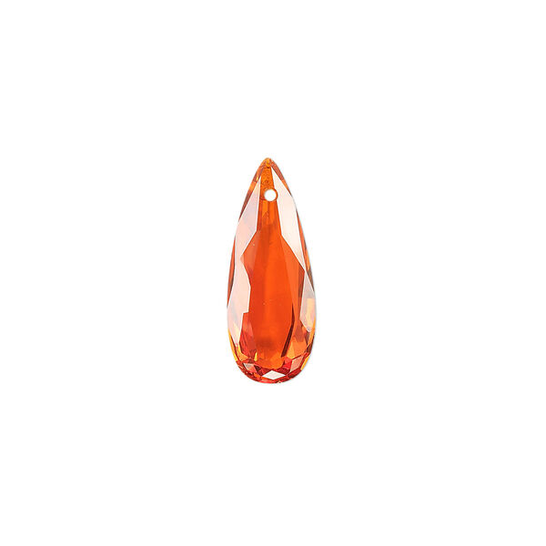 Drop, cubic zirconia, orange, 18x7mm hand-faceted teardrop, Mohs hardness 8-1/2. Sold per pkg of 2. image number 0