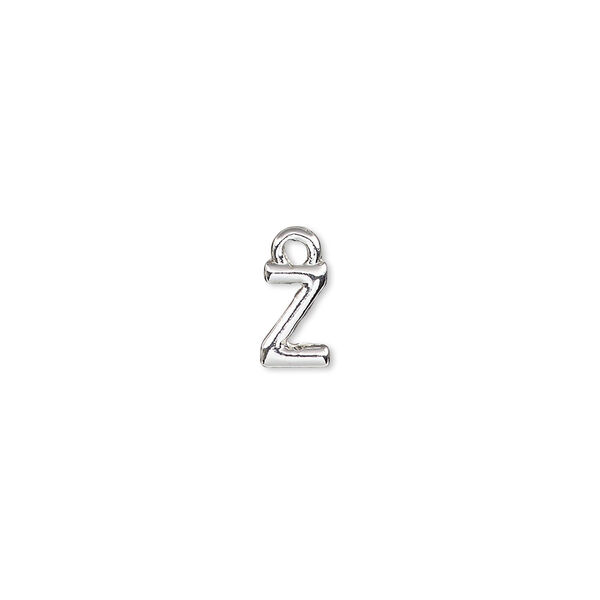 Charm, silver-finished "pewter" (zinc-based alloy), 7.5x5.5mm alphabet letter Z. Sold per pkg of 2. image number 0