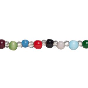 Multi-gemstone / cat's eye glass 1pkg1, hand-cut round bead 14 inch 4-7mm