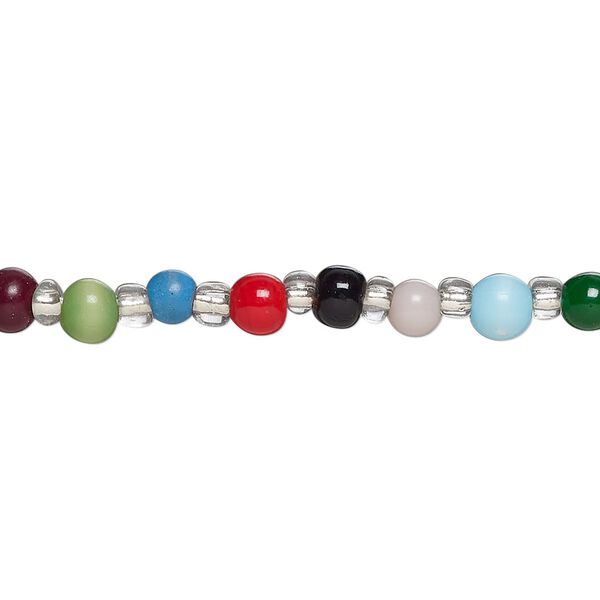 Multi-gemstone / cat's eye glass 1pkg1, hand-cut round bead 14 inch 4-7mm image number 0