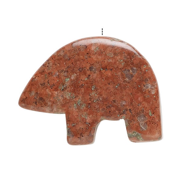 Red sesame jasper 1pkg1, half-drilled Zuni-style bear focal natural, 34x24mm-38x29mm image number 1