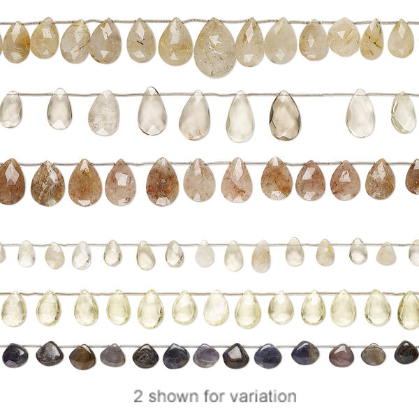 Bead mix, multi-gemstone (natural / dyed / heated / irradiated / coated), mixed colors, 10x7mm-28x16mm hand-cut top- and center-drilled teardrop and faceted teardrop, Mohs hardness 3 to 7. Sold per pkg of (3) 6-inch strands. image number 0