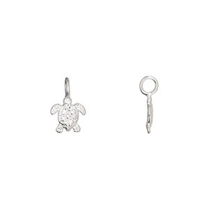 Charm 1pkg1 sterling silver 8x7.5mm turtle perpendicular loop