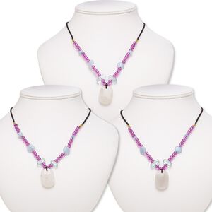 Grey quartz / multi-gemstone / acrylic 1pkg3, rounded rectangle necklace continuous 20 inch mix 29x20mm-30x21mm