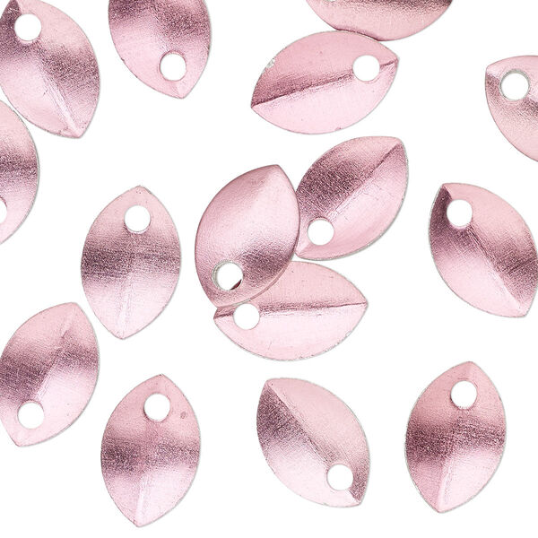 Component, anodized aluminum, pink, 11x7mm 2-sided curved scale blank with 1.5mm hole, 20 gauge. Sold per pkg of 20. image number 0