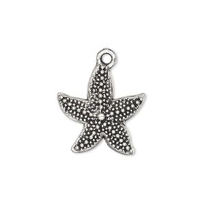 Charm, antique silver-plated "pewter" (zinc-based alloy), 19x19mm single-sided starfish. Sold per pkg of 4.