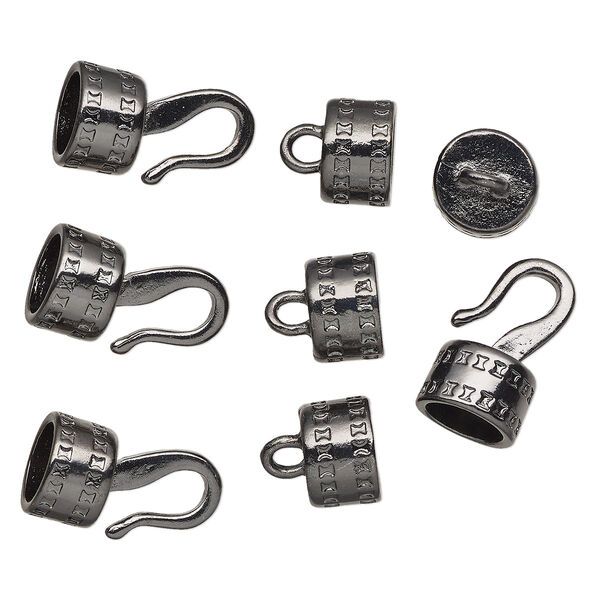 Clasp, hook-and-eye, gunmetal-finished "pewter" (zinc-based alloy), 34x13mm with glue-in ends, 10mm inside diameter. Sold per pkg of 4. image number 0