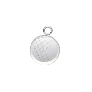 Drop, fine silver, 14mm round bezel cup setting with open loop. Sold per pkg of 2.