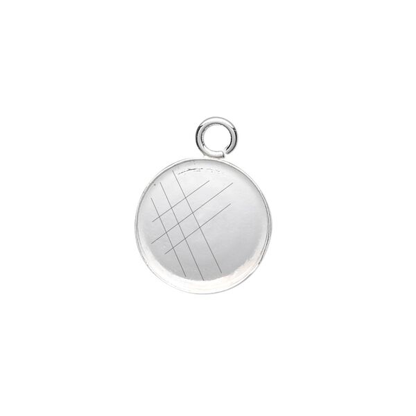 Drop, fine silver, 14mm round bezel cup setting with open loop. Sold per pkg of 2. image number 0