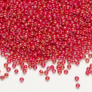 Seed bead, Dyna-Mites™, glass, pkg/1/2kg, #11 round, opaque rainbow ruby red, (735R 11/0 RR).