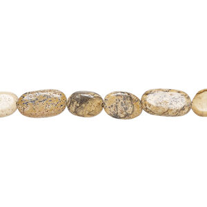 Picture jasper 1pkg1, hand-cut flat oval bead natural, 14 inch 7x6mm-12x7mm