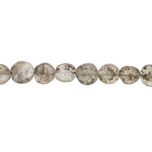Black spotted quartz 1pkg1, hand-cut faceted puffed flat round bead natural, 13 inch 6-7mm