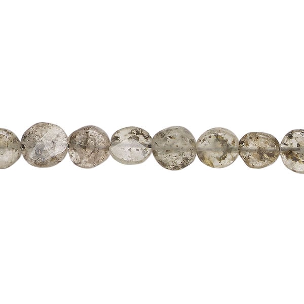 Black spotted quartz 1pkg1, hand-cut faceted puffed flat round bead natural, 13 inch 6-7mm image number 0