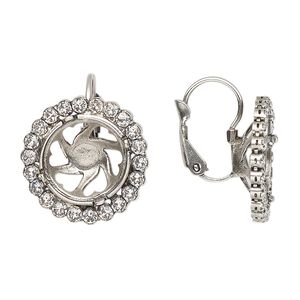Ear wire leverback 1pkg2 JBB findings antique silver-plated, 20mm / 12mm rivoli glue-in setting, brass / crystal clear 1 pair